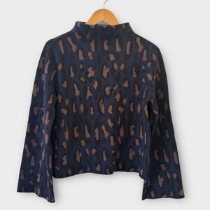 Demylee New York Leopard Print Mock Neck Sweater Womens Small Wool Flare Sleeve